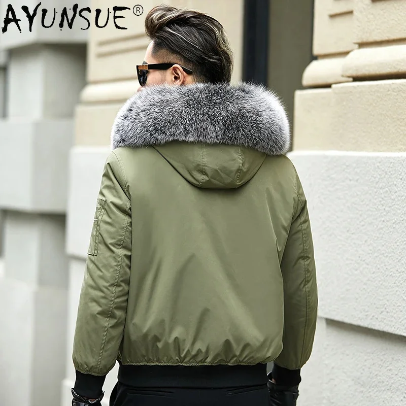 Parka AYUNSUE Winter Man Jacket Thick Jackets for Men Genuine Rabbit Fur Coat Hooded Clothes 5XL Chaqueta De Los Hombres LXR818