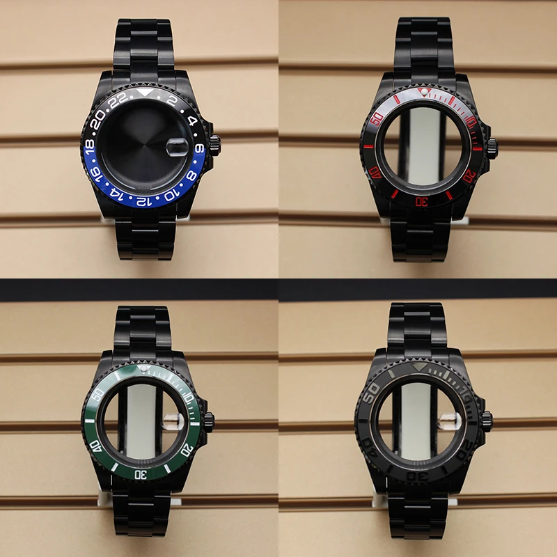 

40mm 20ATM Waterproof SUB GMT Watch Case PVD Black Case Sapphire Glass For Yacht NH35 NH34 NH36 NH38 Miyota8215 Eta2824 Movement