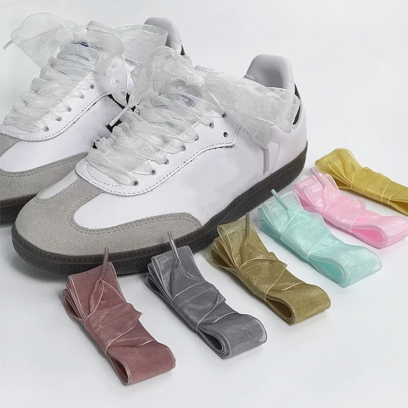 

1 Pair New Chiffon Yarn for Sneakers Shoelaces Flat Silk Shoe Laces 2.5cm Tulle Webbing Snow Ballet Lace Shoe Accessories