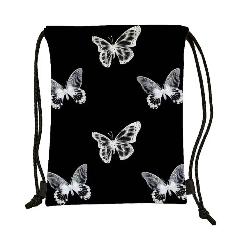 Fashionable Black Butterfly Series Waterproof Drawstring Bundle Storage Bag Large Capacity Basketball Backpack Durable Backpack