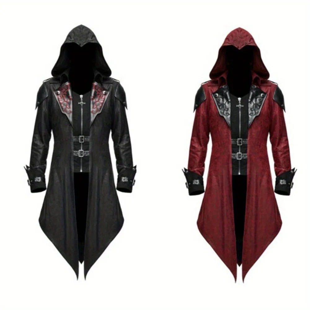 

Exquisite Presentation! European and American Medieval Cosplay Costume, Stunning Gothic Retro Patchwork Coat for Halloween