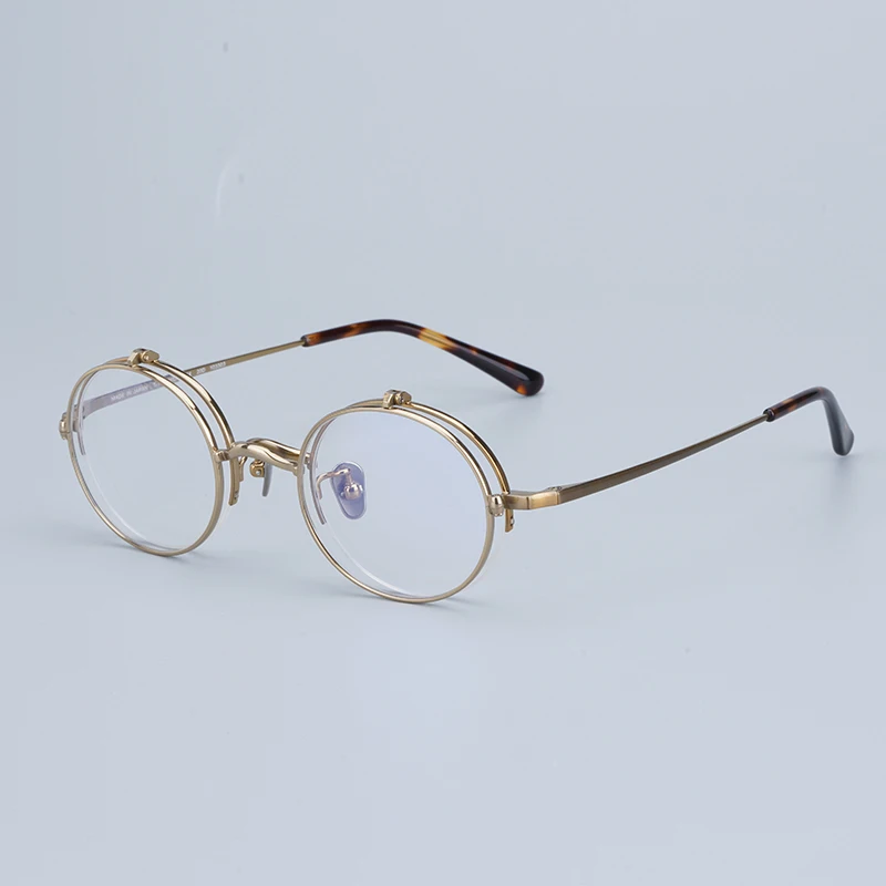 KAME KMN Japanese Hand-made Retro Flip Glasses Pure Titanium Oval Eyeglasses Frame  for Men and Women