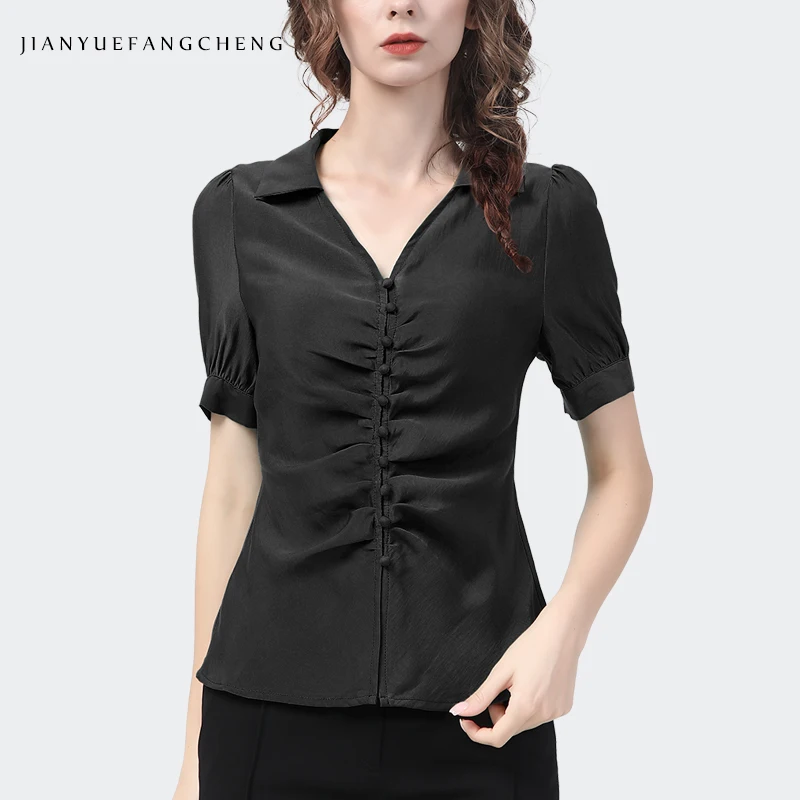 Imagem -05 - Moda Feminina Camisa Estilo Francês Elegante Fino Puff Manga Shirring Botão-para Baixo Topo 2023 Verão Novo Vintage Chique Trabalho Blusas