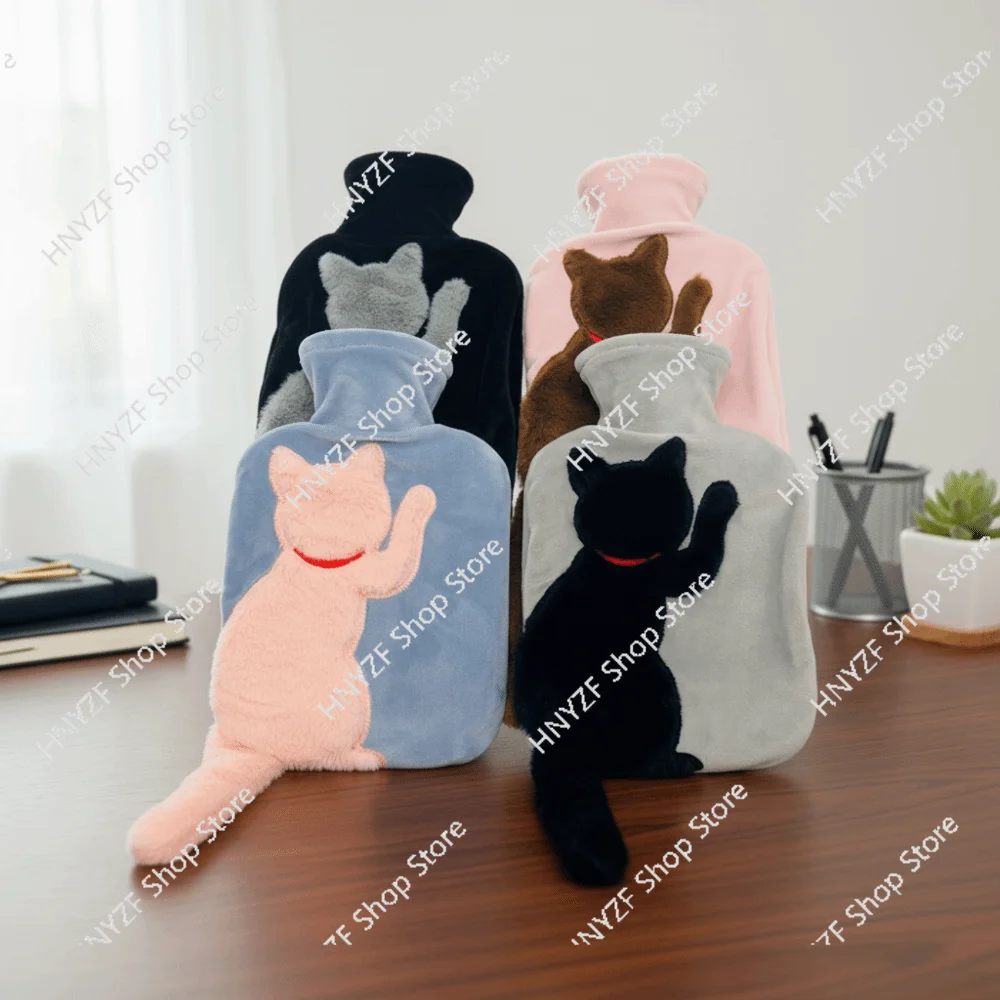 Durable Long Cat Tail Water-filled Hot Water Bag Plush Washable Hot Water Bottle Detachable Thickened Water Injection Bag Office