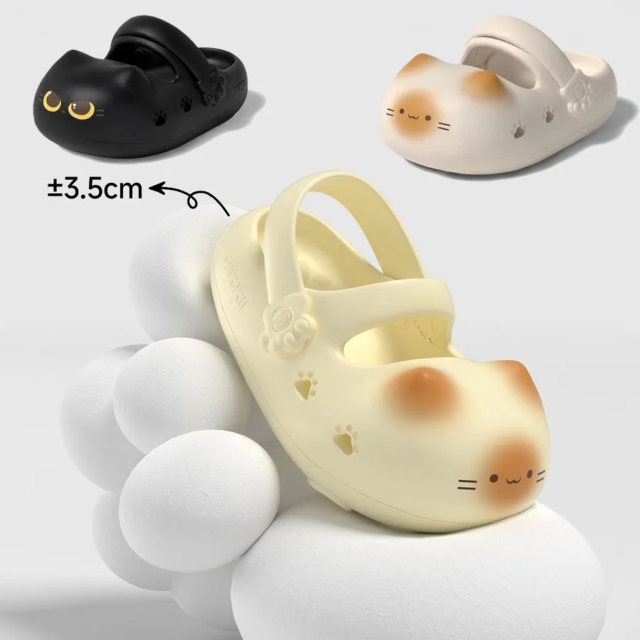 New Black Cat Slides Kitten Slippers Women Anti-Slip Cats Paw Sole Summer Sandals Beach Home Slippers Adjust Strap Sandal Shoes image 3