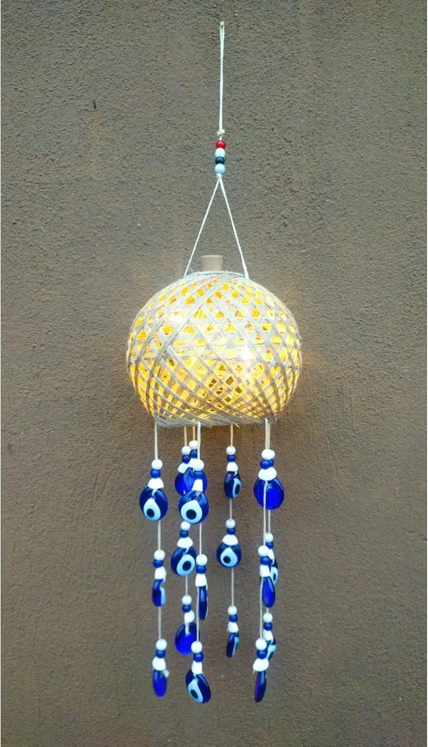 LED Wind Chime 28.7 in with 19 Glass Nazar Beads Garden Balcony Decor Gift