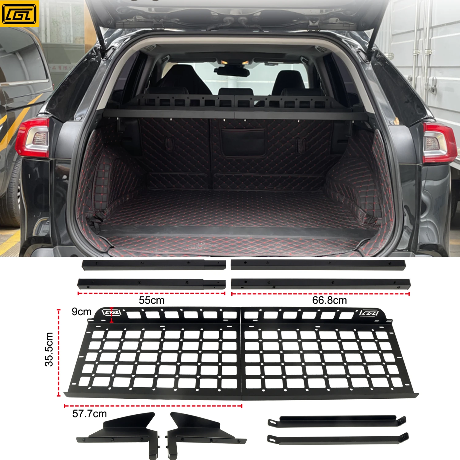 

CGZ Molle Panel Fit for Toyota RAV4 2019-2023 Rear Trunk Shelf Storage Cargo Organizers Debris Racks