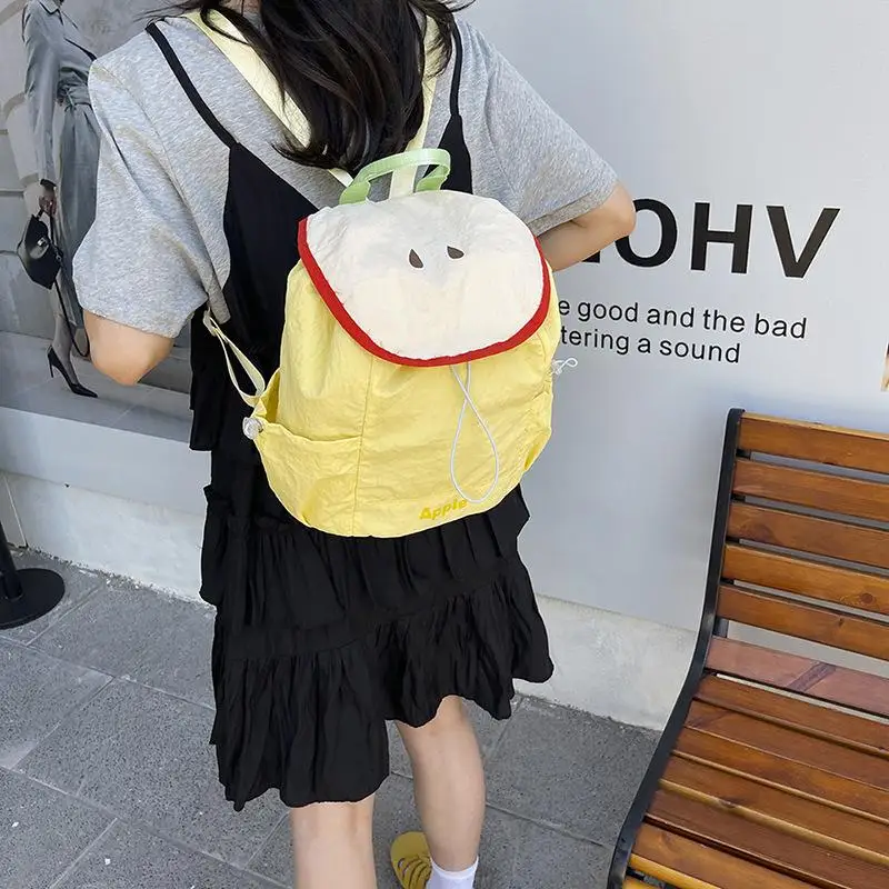 Dopamine Color Nylon Backpack Fruit Print Drawstring Shoulder Bag Women Daily Commute School Bag