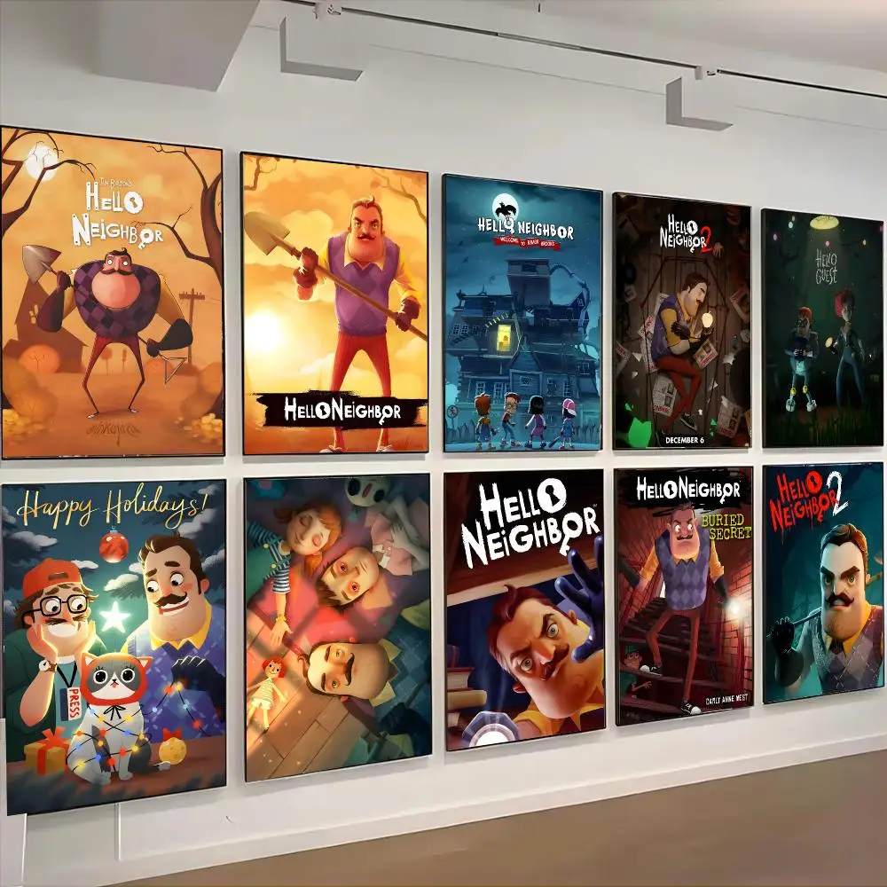 1pc Hello N-Neighbor Game Poster Advanced Aesthetic Self-adhesive Printing Paper Wall Art For Living Room Home Decor