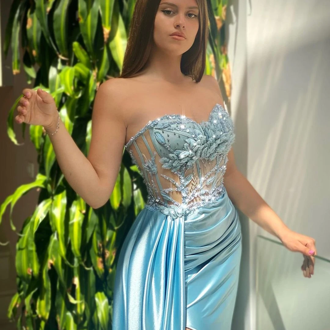 Sexy Prom Evening Dresses Beadings Sweetheart Applique Floor Length Party Dress Night Mermaid Cocktail Gowns Plus Size