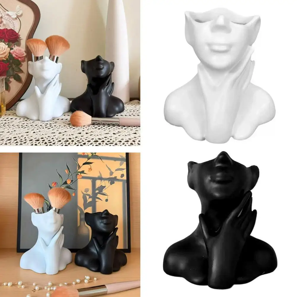 Female Bust Figurine Vase Makeup Brush Pen Holder New Creative Human Body Art Vase Desk Organizer Statue Ornament Home Decor view 2