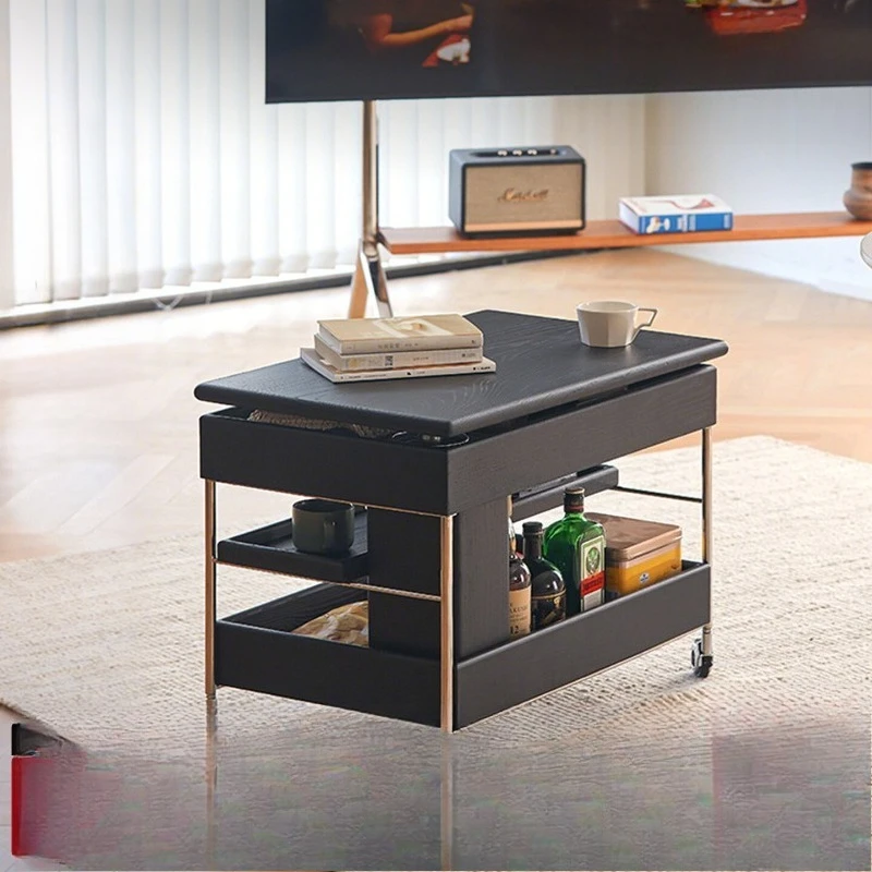Movable lifting side shelves Multifunctional living room trolley storage Tea table
