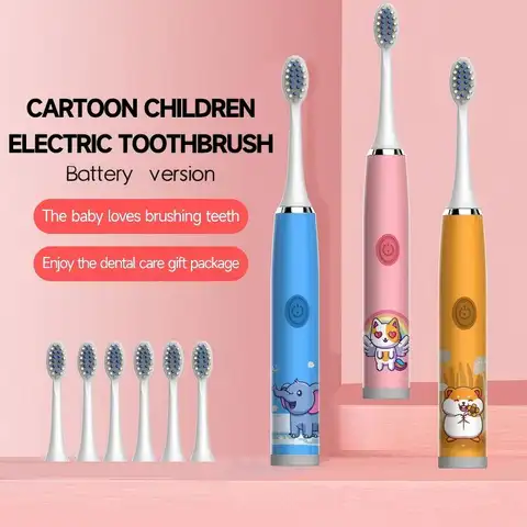 Çocuklar için Sonic Elektrikli Diş Fırçası Renkli Karikatür Çocuklar İçin Pil ile Çalışan Yumuşak Otomatik Su Geçirmez Yedek Başlıklı