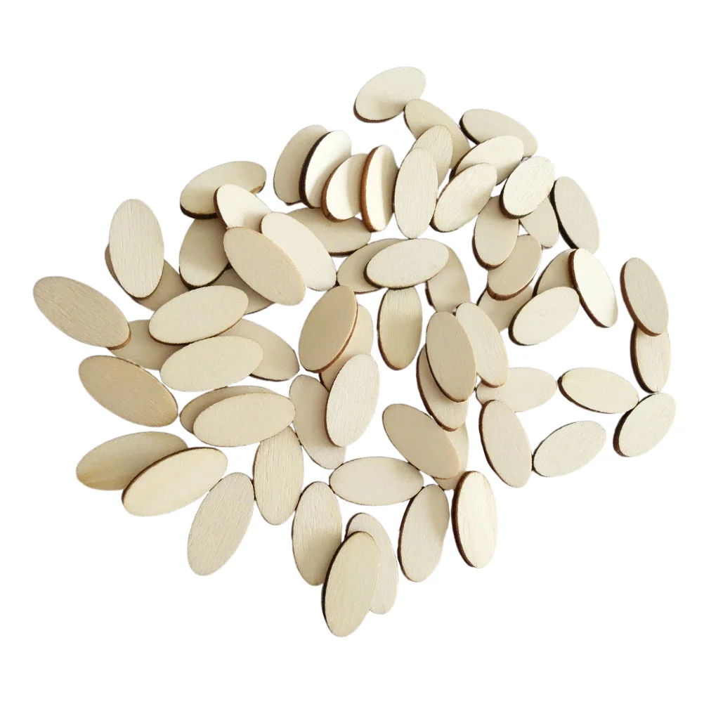 

200Pcs Oval Wood Chips DIY Craft Pieces Holiday Wedding Christmas Decorations Wooden Cutouts Accessories Oval Cutouts