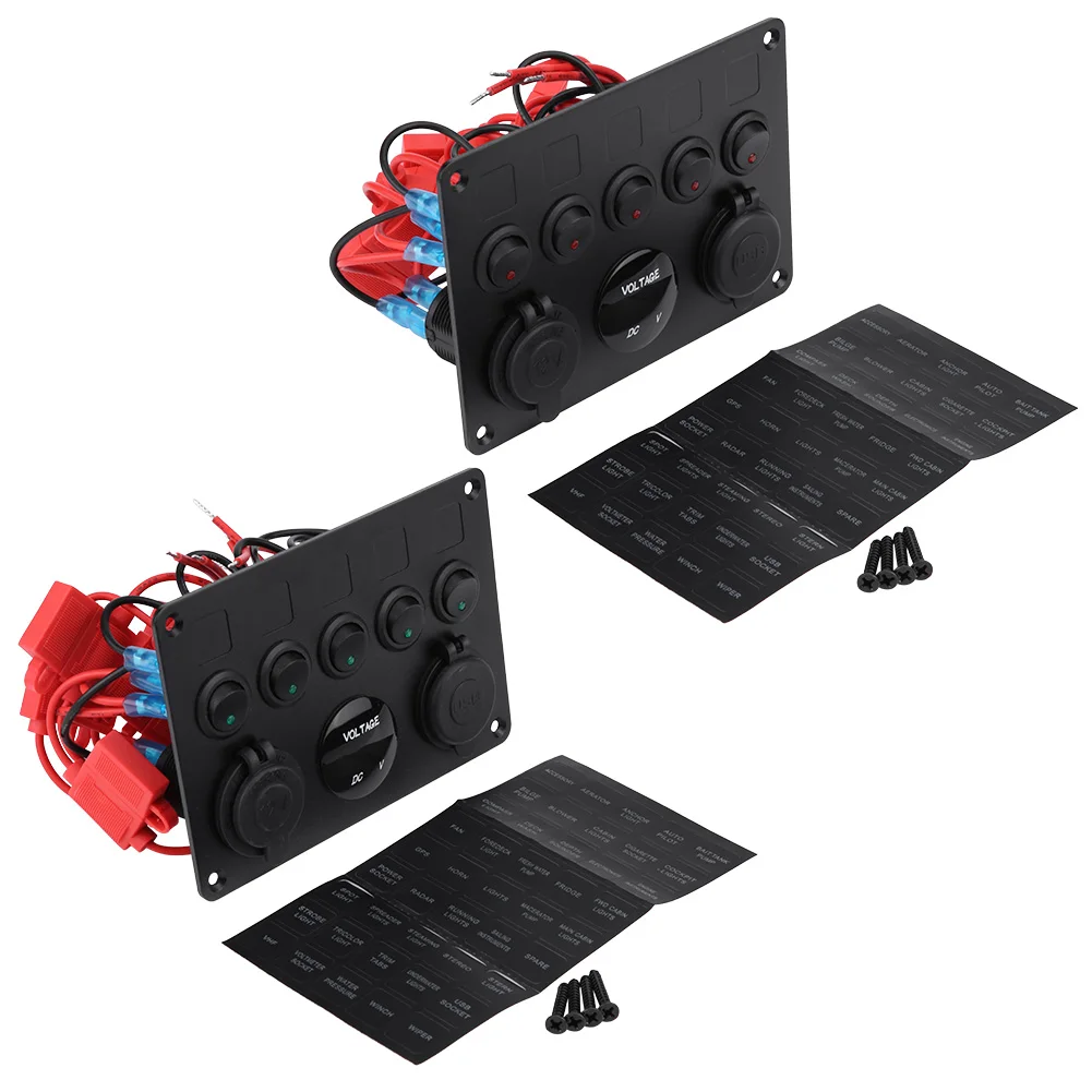 12-24V 5 Gang On/Off Interruttore A Levetta Pulsanti Pannello di Controllo USB Voltmetro Per Auto