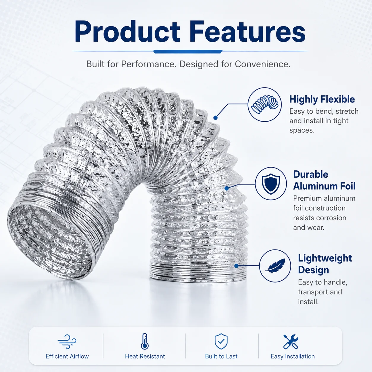 4inch Aluminum Ventilator Pipe Air Ventilation Hose Flexible Exhaust Duct 2M