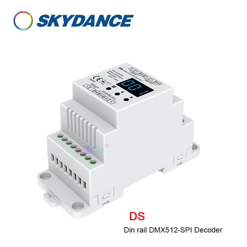 

Skydance DS 5V-24V Din rail DMX512 to SPI Decoder DMX signal converter WS2812 2815 RGB RGBW IC pixel LED controller 2.4G remote