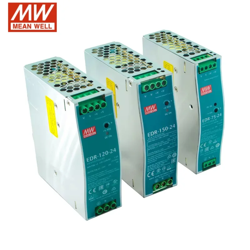 MEAN WELL EDR 75w 120w 150W Economy DIN Rail Power Supply High Efficiency EDR Series 24V Single Output Industrial Power Supply