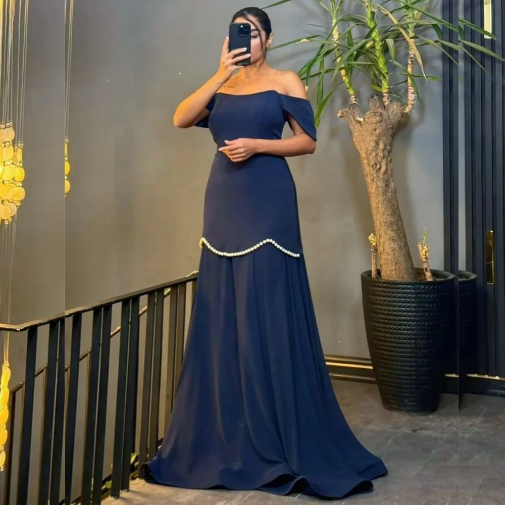 

Customized Women's Evening Jersey Off-the-shoulder A-line Floor-length Bespoke Occasion Dresses Elegant Party Wedding Guest