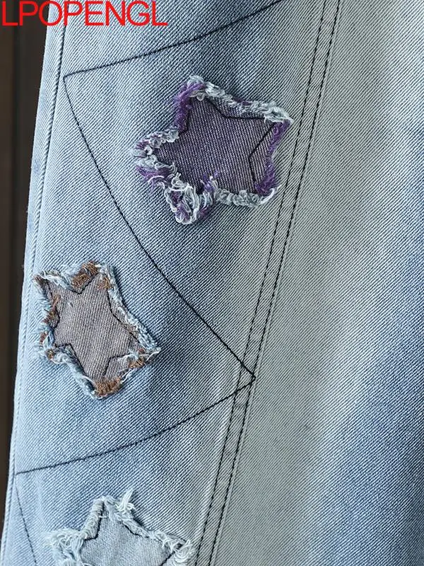 ปักกางเกงยีนส์ผู้หญิง 2025 ฤดูใบไม้ผลิ/ฤดูร้อนใหม่หลวมกางเกงขาตรงRetroวรรณกรรมเอวสูงStreetwear Haremกางเกงยีนส์