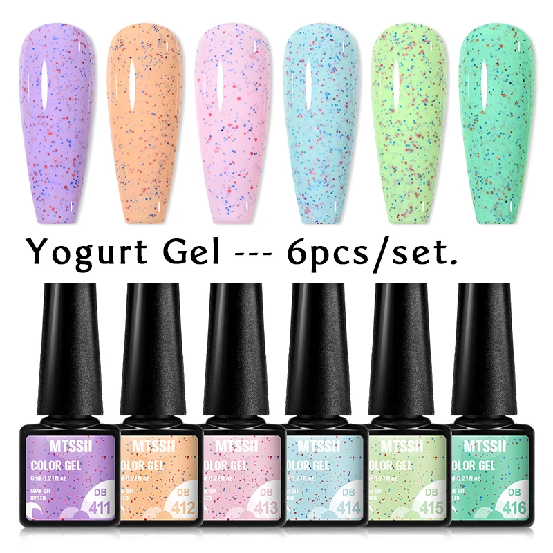 Mtssii 2/4/6 Stuks Zoete Diy Yoghurt Gel Nagel Ei Effect Gel Nagellak Doorweekt Van Basis Top Lak Met Kleurrijke Dot Effect Gel