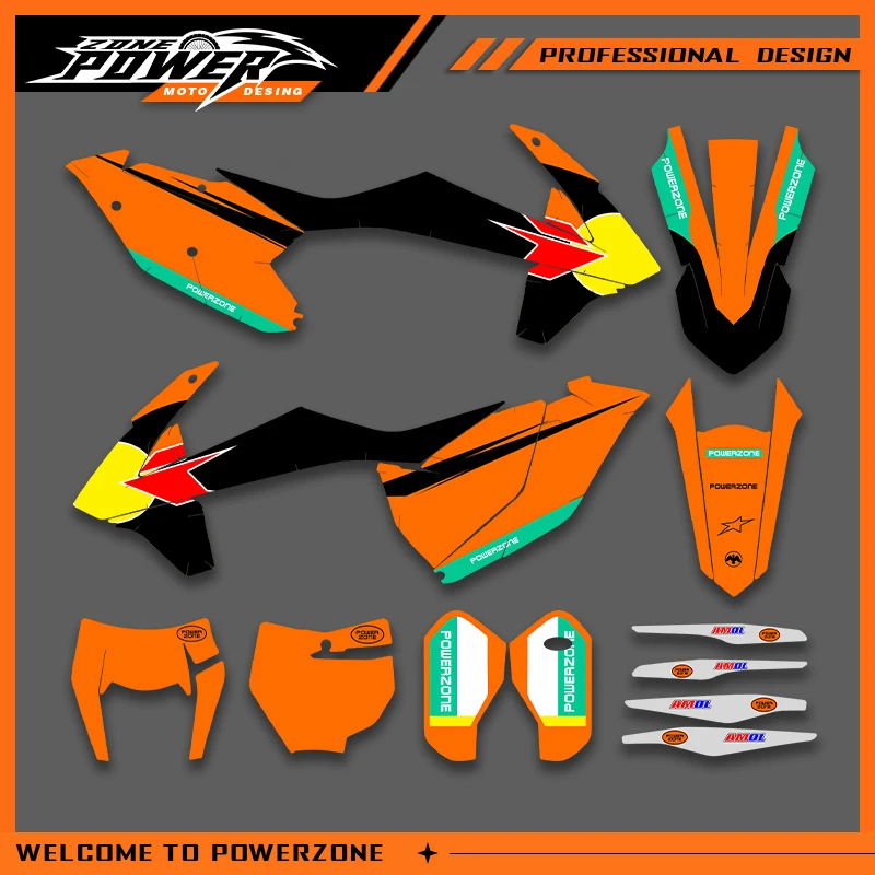 

POWERZONE для KTM 2017 2018 2019 EXC 2016 2017 2018 SXF мотокросс графический фон наклейки наборы наклеек индивидуальный номер 01