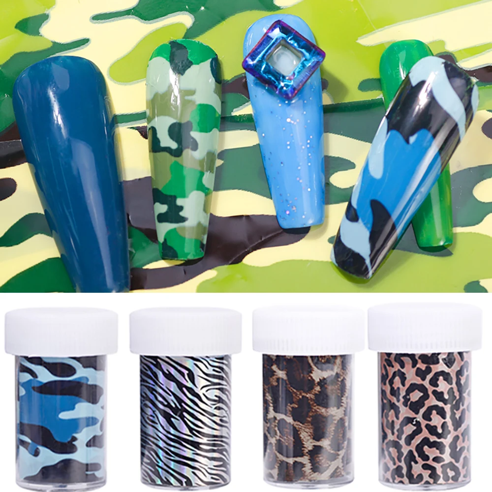 Waterdichte 3D Camouflage Luipaard Streep Sterrenhemel Stickers Nail Transfer Folies Nail Art Decoraties Manicure Decals