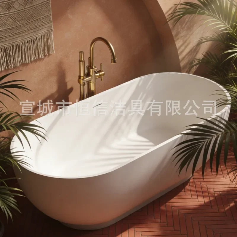for Artificial Stone Bathtub Household Light Luxury Independent Oval Adult Bath Tub Factory Wholesale