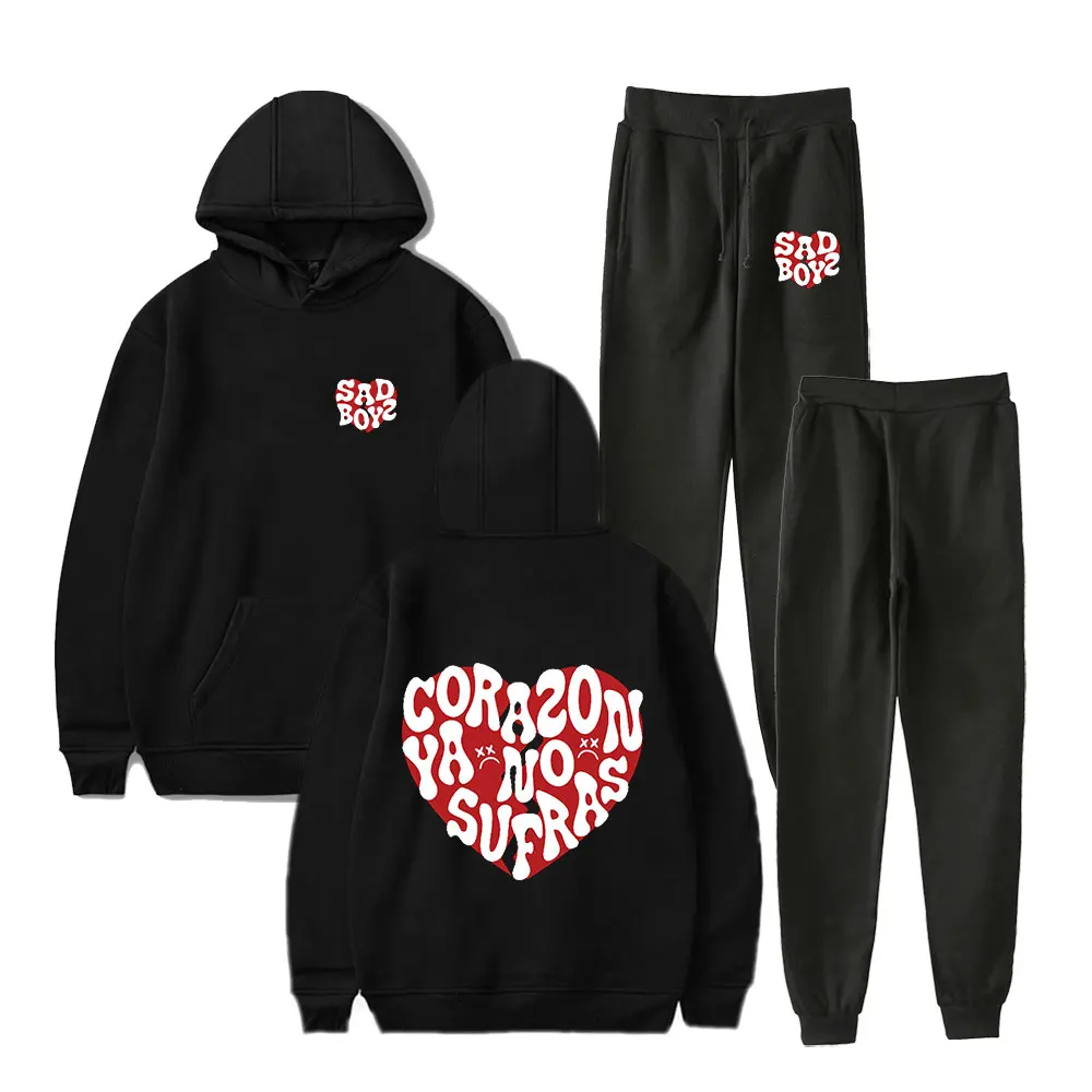 Junior H Heart No Sufras Sad Boyz Mania Tour Merch Hoodie Suit Pocket Drawstring Hoodie Streetwear Man/Woman Hip Hop Hoodies 