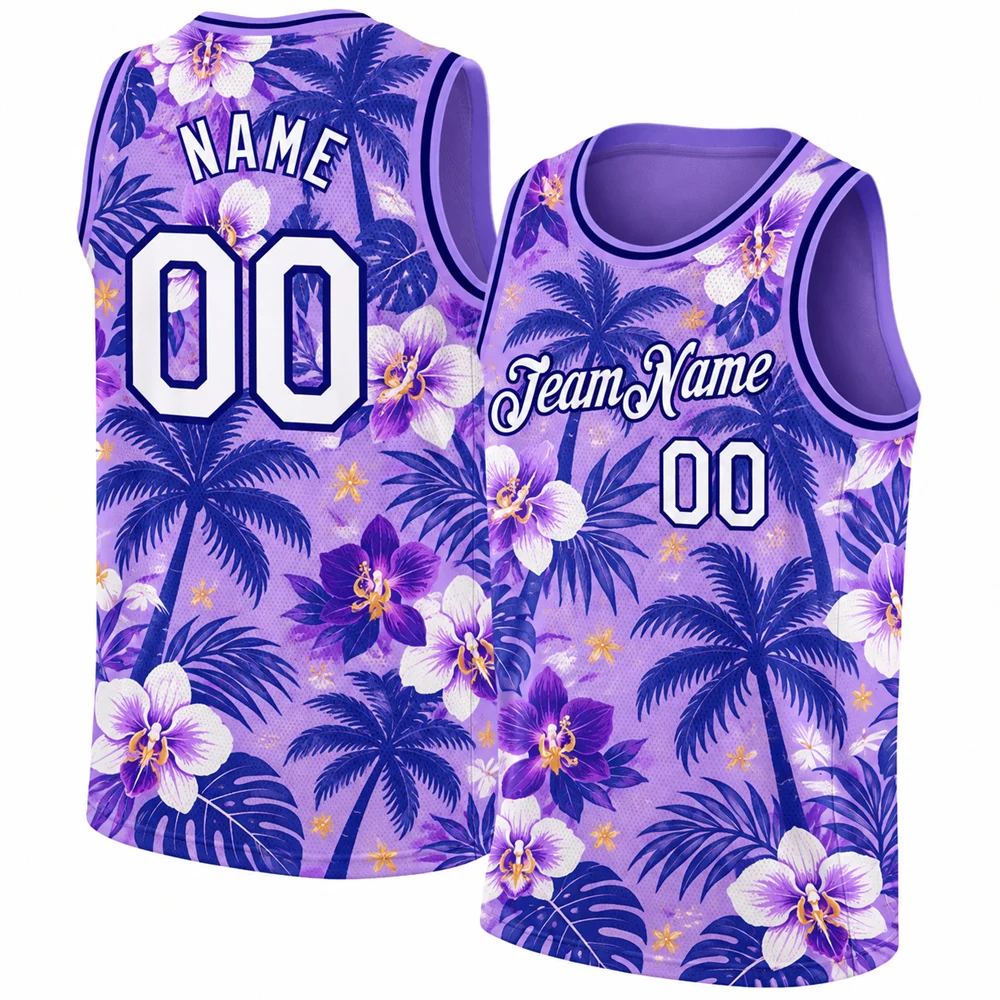 Hawaiian Floral Basketball Jersey Custom Name Number Team Name for Men 3D Print Hibiscus Ocean Waves Surfboard Sleeveless Vest