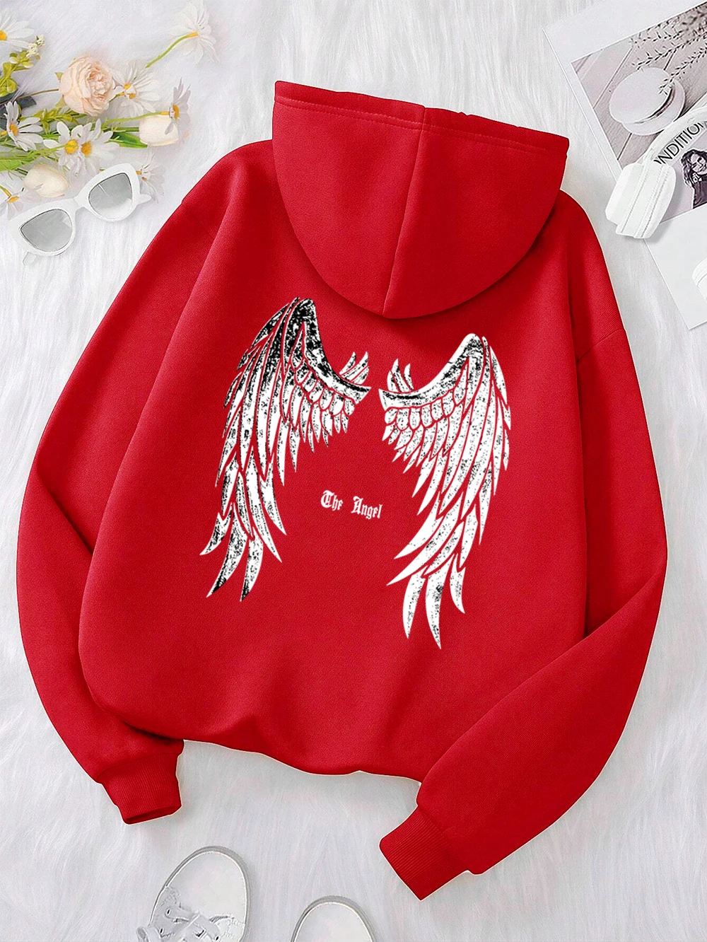 The Angel\'S Wings Printing Clothes Men Women Hip Hop Loose Hoodies Warm Crewneck Hoody Crewneck Pullover Streetwear Couple