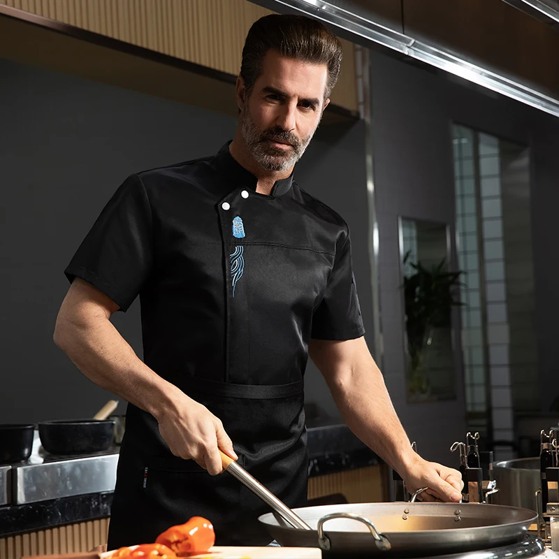 بدلة الشيف الموحدة ملابس تقديم الطعام سترة الطبخ قبعة الطبخ للصيف فندق رئيس كوك معطف مطعم المطبخ بيكر قميص العمل #4