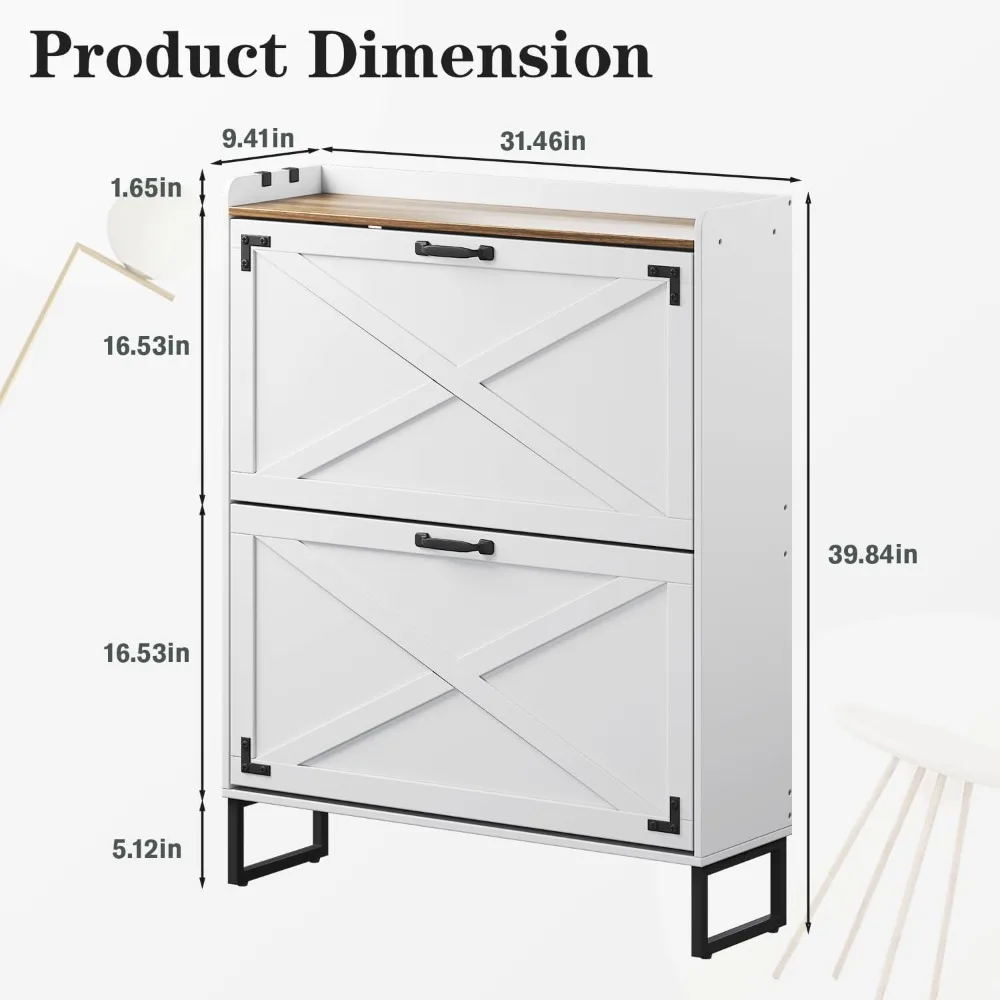 خزانة أحذية المزرعة مع درجين قابلين للطي، ولوحة خلفية، وأرفف قابلة للإزالة وخطافين متحركين، وأقدام معدنية قابلة للتعديل، ودخول ريفي