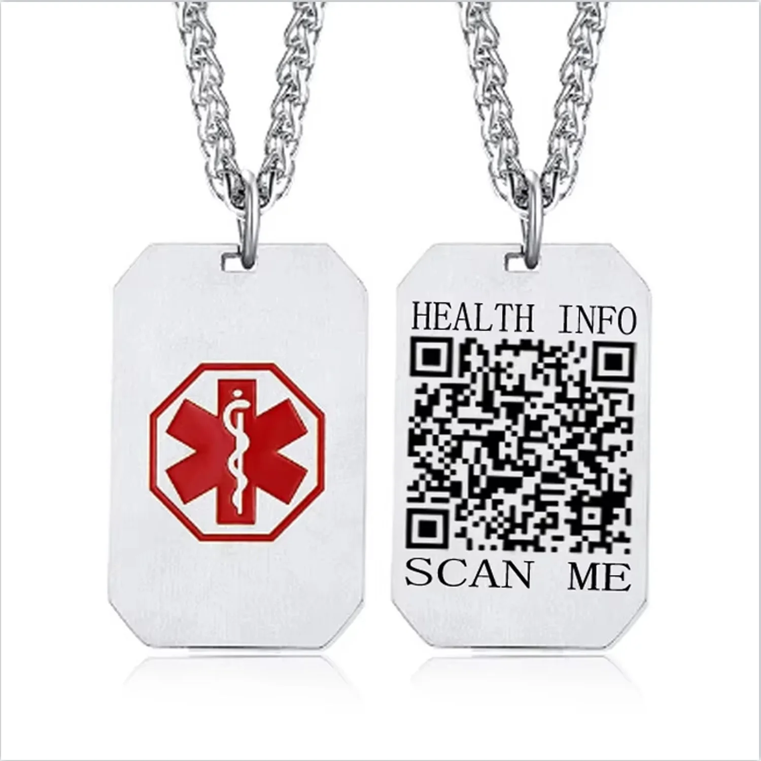 Stainless Steel QR Code Medical Alarm Pendants Free Carving Customization Men's and Women's Emergency ID Necklaces Jewelry