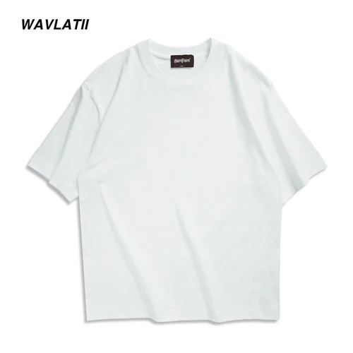 Imagen 2 del producto WAVLATII-camisetas de gran tamaño para hombre y mujer, ropa de calle informal, color blanco, negro, sólido, básico, 260, WMT2401