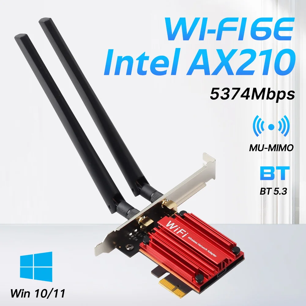 WiFi 6E AX210 3000Mbps Bluetooth 5.3 PCI-E Wifi Adapter Tri-Band 2.4G/5GHz/6GHz 802.11AX Wireless Network Card For Win 10/11