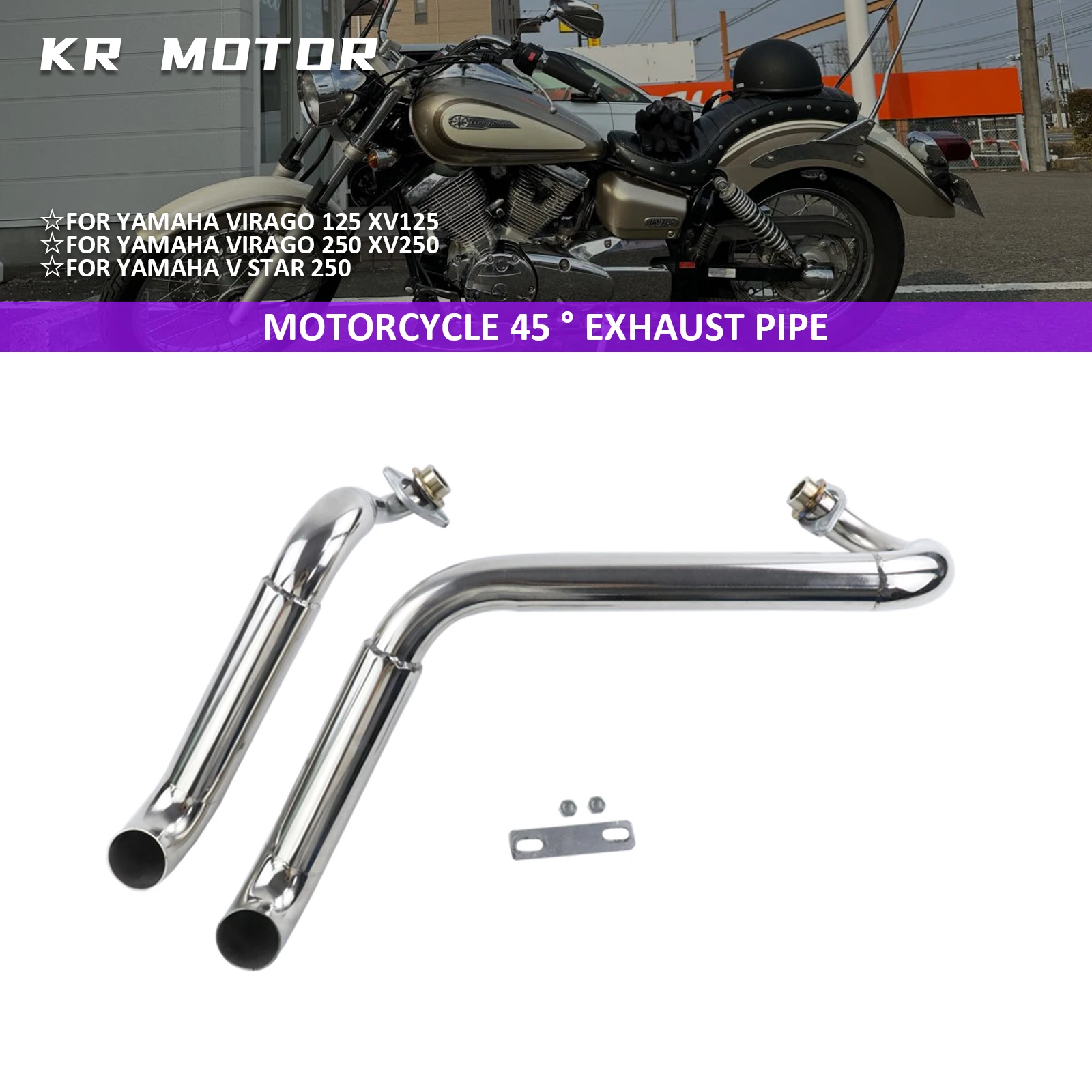 

Motorcycle Exhaust System Handmade Exhaust Pipe 45°Muffler Outlet Fits For Yamaha Virago XV125/250 Virago XV125 XV250 1995-2023