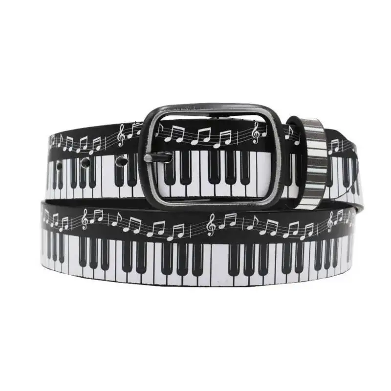 Y Demo Y2K Musical Piano Keys Print Waist Belt Casual Street Style Vintage Metal Buckle Belt