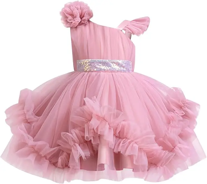 

Snvdzo Flower Girl Backless Sequin Bowknot Ruffle Tulle Tutu Dress For Wedding Birthday Evening Party Prom Banquet Princess Gown