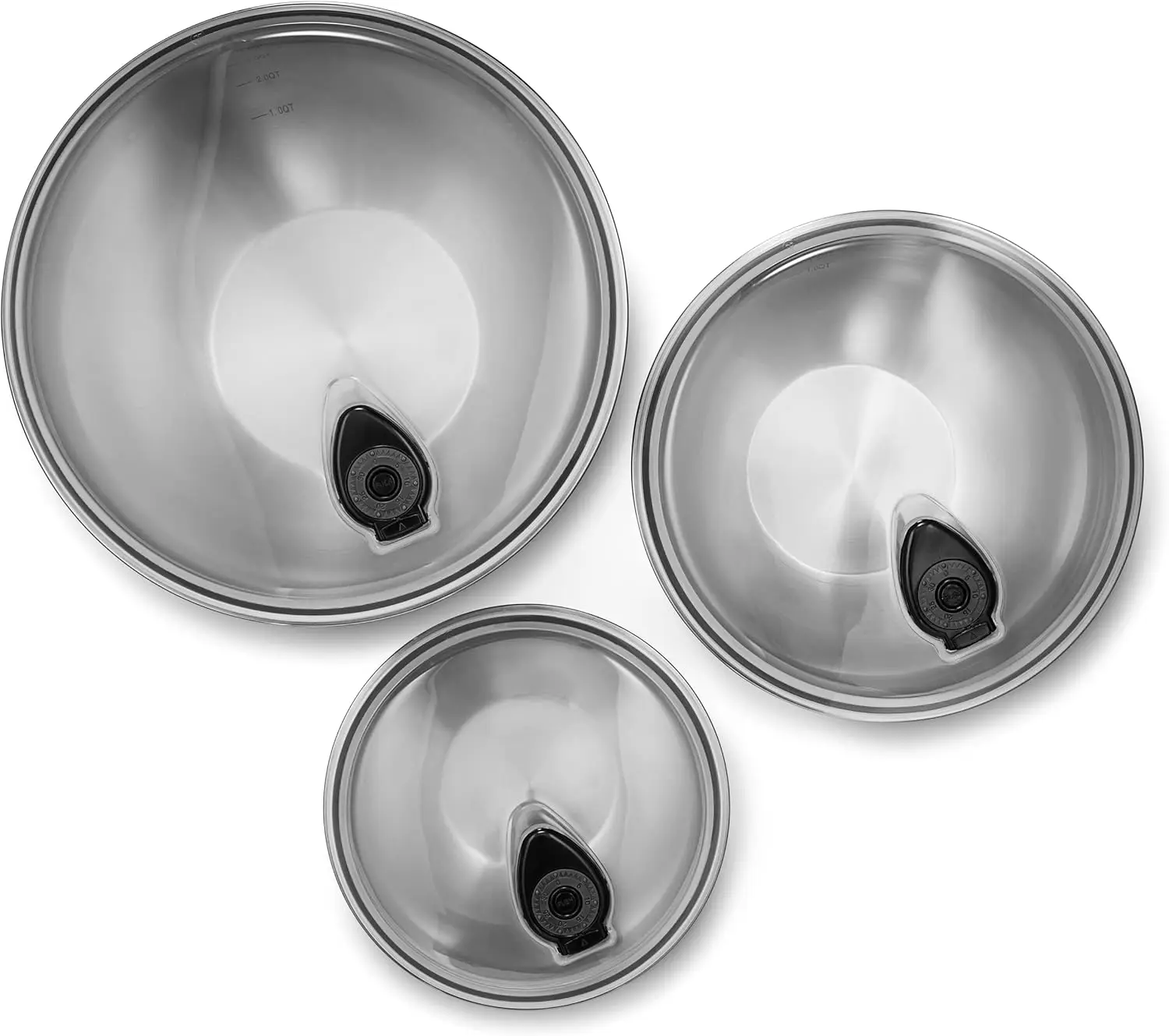 Stainless Steel Mixing Bowl Set, 3-Piece with Vacuum Seal Lids and Non-Slip Base, 1.3,3 and 5 Quarts