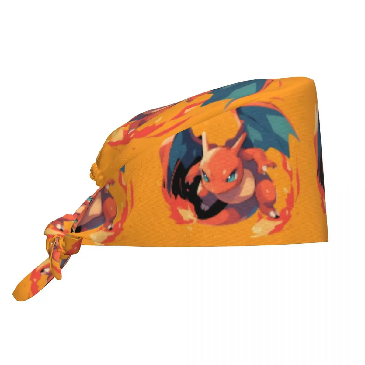 Custom Cute C-Charmander Breathable Scrub Hat Surgical Scrub Caps Nursing Hair Hats Comic Work Scrubs Hat for Hospital Pharmacy