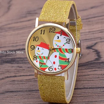 Bonhomme de neige de noël montres pour femmes montres à Quartz décontractées couleur vive bracelet en cuir montres à Quartz dames montre Reloj Mujer