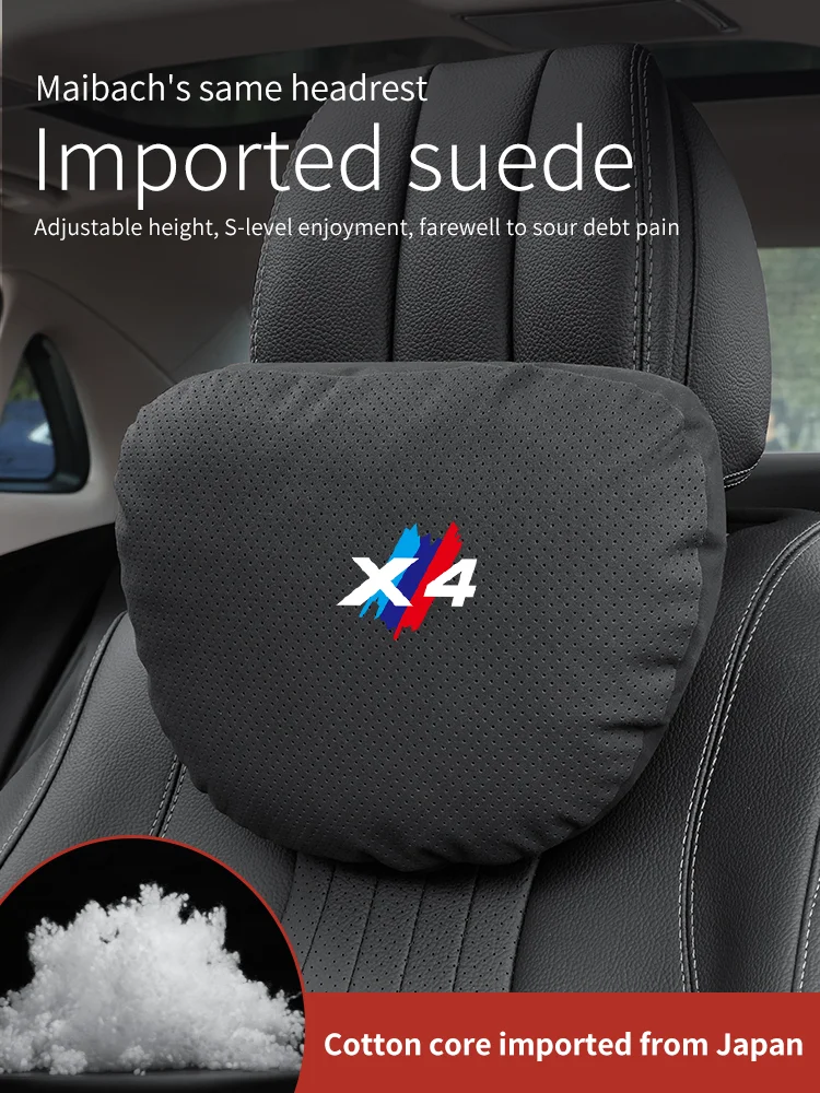 

Car Breathable Neck Support Headrest For BMW X4 Logo F26 G02 2014-2024 Seat Lumbar Cushion Suede Memory Neck Pillow Accessories