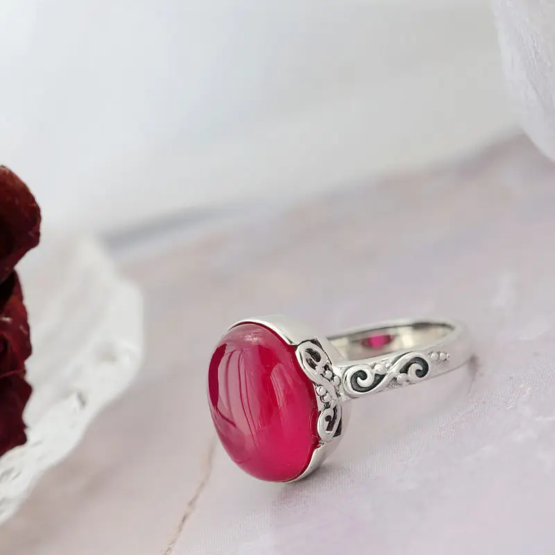 خواتم كلاسيكية أنيقة بتصميم عتيق من الفضة الإسترليني عيار 925 مرصعة بالياقوت الاصطناعي افتتاح قابل للتعديل خاتم للسيدات هدية مجوهرات حساسة