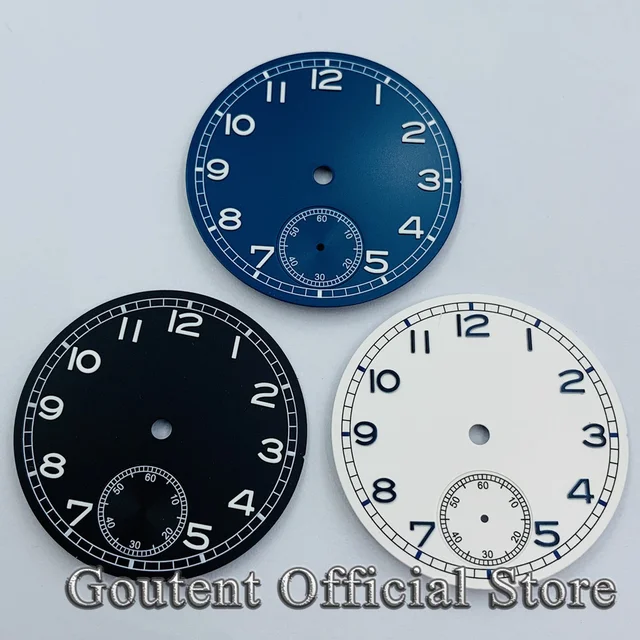 Goutent 37mm zielony świecący sterylny czarny biały niebieski zegarek Dial Fit ETA 6498 ST36 części do zegarków z mechanizmem