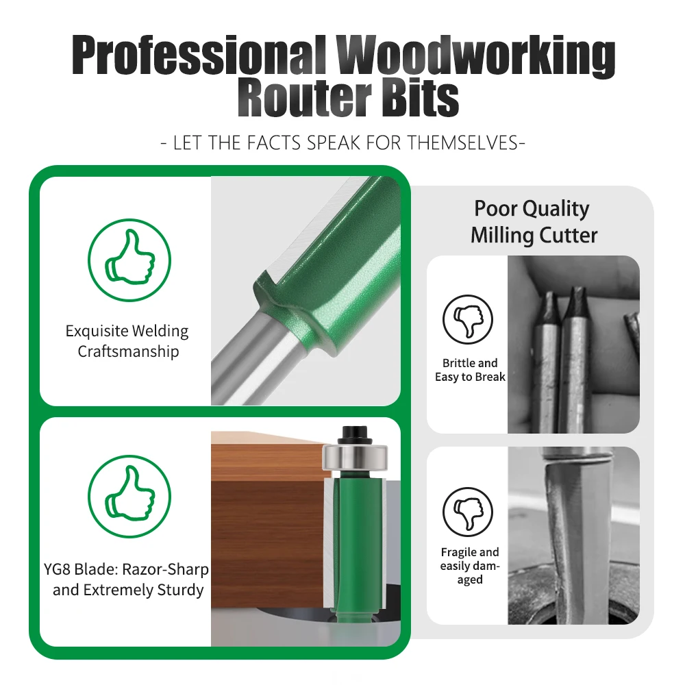 Frez trzpieniowy LAVIE 1 szt. trzpień 1/4 cala (6,35 mm) z łożyskiem, frez dwupiórowy z prostym trzpieniem do obróbki drewna, narzędzie do frezowania.