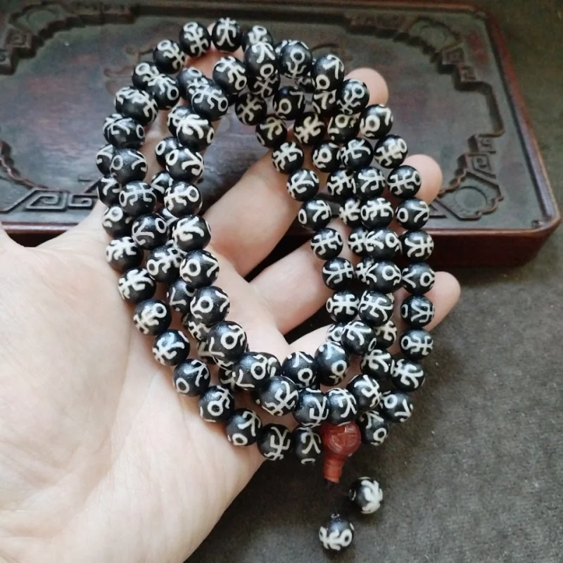 Backflow Old Pulp Agate 108 Pieces Buddha Beaded Necklace Sweater Chain