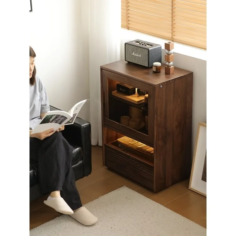 

All solid wood wine cabinet North American black walnut dining side cabinet Small apartment living room bedroom locker sofa