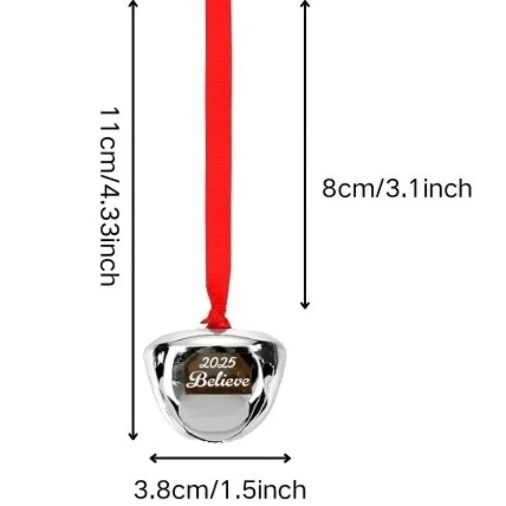 5 قطعة الشريط الأحمر عيد الميلاد أجراس معلقة فضي الصليب افتتاح أجراس شجرة عيد الميلاد اليدوية المعادن رسالة شجرة عيد الميلاد زخرفة