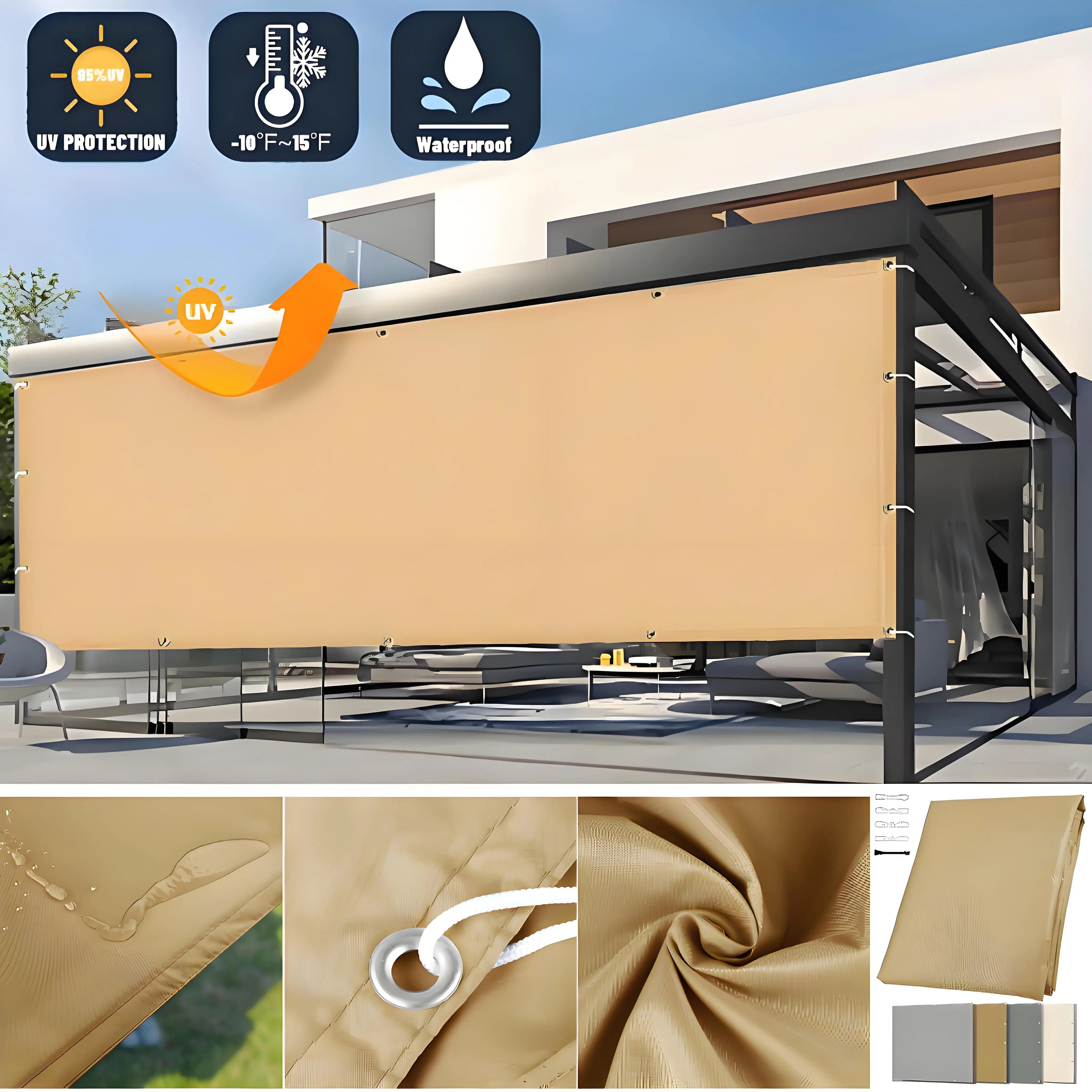 

Waterproof Sun Shade Cloth with Grommets Rectangle Square Patio Sun Screen Pergola Shade Sail Canopy Cover Tarp Screens